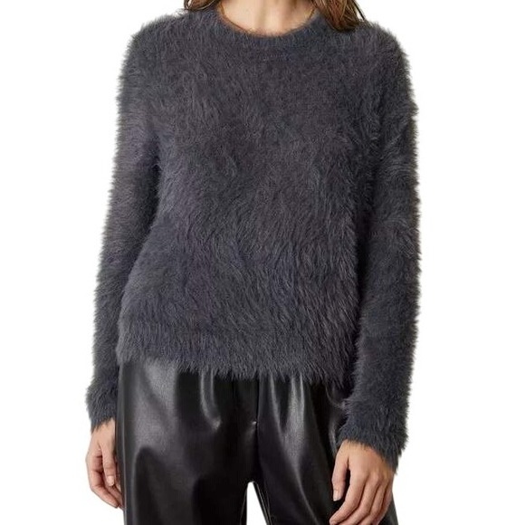 Velvet by Graham & Spencer Womens XL Dark Gray Feather Yarn Crewneck Sweater NWT - Picture 1 of 11